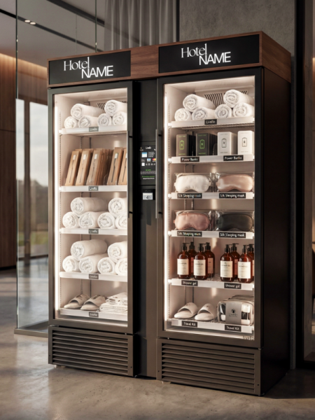 Livello Smart Fridge für Hotels in Lobby, gefüllt mit Hotelartikeln